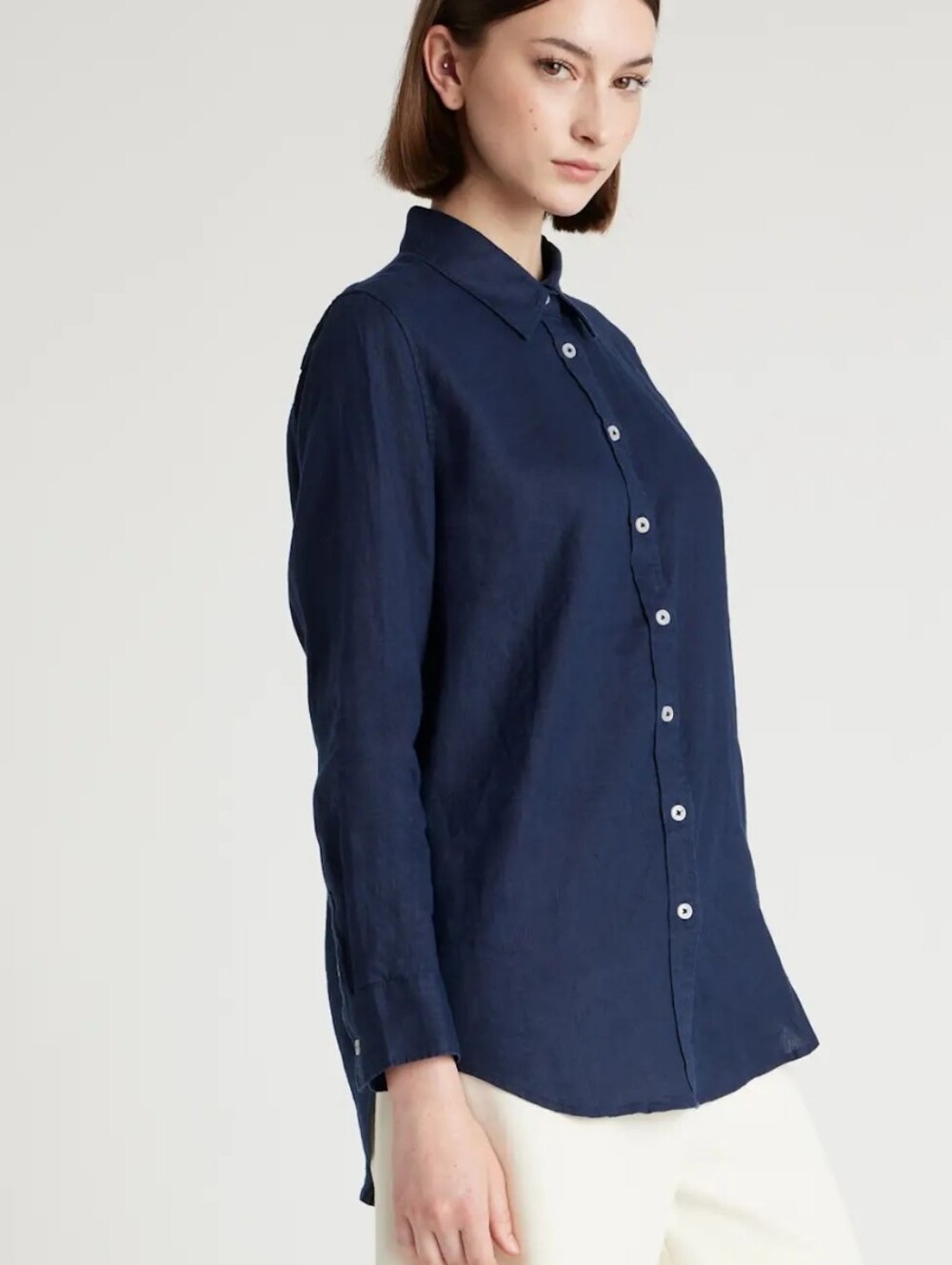 Quince European Linen Navy Button Down Shirt Coastal Minimalist Old Money Size L